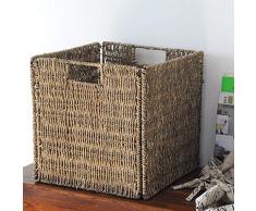 Canasta de almacenamiento Handmade Rattan Plaza de marco de metal caja de almacenaje plegable canasta de almacenamiento Estante cesta de ropa