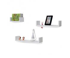 Songmics blanco/negro Estante de 3 sets para la sala, estanterías de pared para libros, DVDs, cosas pequeñas 3 Cubos LWS66W