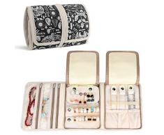 Teamoy Roll para Joyería Organizador de joyas Estuche de viaje para collares, pendientes, pulseras, broches, 3 carpetas, varios departamentos, mundo de animales
