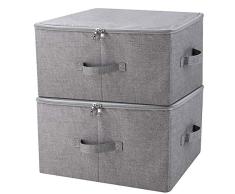 iwill CREATE PRO Caja de Almacenamiento Plegable con Tapa y Asas con Cremallera, Cesta de Almacenamiento con Tela de Lino, separadores extraíbles de cajón para Armario, Gris Oscuro, 2 Piezas