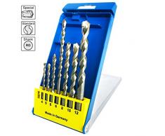 S&R Juego de brocas de martillos perforadores, con mango cilíndrico de plástico caja de 7 piezas: 4x85, 5x85, 6x100, 6x150,8x120, 10x120,12x150 mm. /Fabricado en Alemania/ Calidad profesional