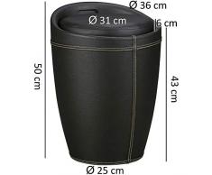 KadimaDesign KADIMA Luc - Cesto para la Ropa Sucia (con función Taburete, Funda de Piel sintética, 100 kg, Altura: 50 cm, diámetro: 35 cm), Color Negro
