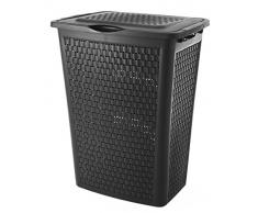 Sundis Country COFFRE LINGE Noir Cesto para la Colada con Diseño Natural Aspecto Mimbre, Negro