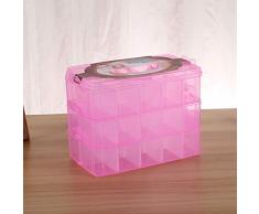 Tres capas de 36 ranuras, accesorios de plástico para manualidades, barbas, caja de almacenamiento de joyas, contenedor, organizador para el hogar Caja de almacenamiento familiar ( Color : Rosa )