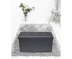 Rebecca Mobili Puf para almacenar, puf reposapiés de Piel sintética, Asiento Gris con Tapa- Medidas: 38 x 76 x 38 cm (AxANxF) - Art. RE4624