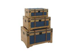 DRW Set de 3 Baúles de Álamo Lienzo en Azul 81x50x45cm