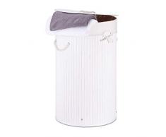 Relaxdays Cesto para Ropa Sucia Redondo Plegable con Tapa, 80 L, Bambú, Blanco, 41x41x65 cm