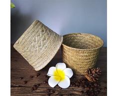 bureze Tejido a mano cesta de flores paja cesta de almacenamiento redonda que contiene los desechos casa decoración