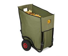 Relaxdays Carrito Jardín con Saco 160 l, Grande, Plegable, Bolsa para Residuos, 2 Ruedas, 1 Ud., Poliéster-Metal, Verde