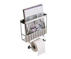 SEESEE.U Soporte de pared para papel higiénico y revistero de acero inoxidable con soporte de rollo de papel, multifuncional, cromado, 10.7 x 3.5 x 10.5 pulgadas