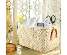 Cesta de Mimbre Paja Natural Rectangular Escritorio Jardín Cesta de Almacenamiento Estantes de Canasta Tejida Cesta de Mimbre Cesta de Picnic Compras
