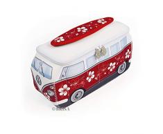 BRISA VW Collection - Volkswagen Furgoneta Hippie Bus T1 Van Bolsa Universal de Neopreno, Neceser, Bolso de Maquillaje-Cosméticos-Aseo, Estuche de lápices, Caja de Almuerzo, Equipaje (Hibisco/Rojo)