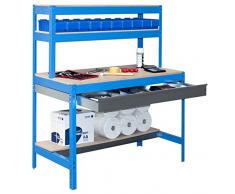 Banco de Trabajo BT-1 1500 azul/madera cajón metálico, 1440x1500x750, Simonrack