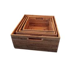 Quskto Rattan Cesta del almacenaje, Conjunto De 4 Rattan Rectangular Tejida a Mano la Cesta del almacenaje de Almacenamiento Juguete Bin Inicio del Organizador del almacenaje