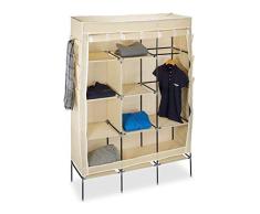 Relaxdays Armario/ropero Plegable Valentin Hecho de Tubos de Acero y Recubrimiento de Tela con Medidas 179 x 124 x 42 cm Organizador para Ropa y Toallas, para Acampar, Color Beige
