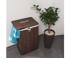 Relaxdays cesto ropa sucia de bambú, Plegable, Estrecho, Con tapa, 83 L, H x L x P: aprox. 65,5 x 43,5 x 33,5 cm, Marrón