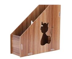 Revistero, revistas, periódicos, estantería de almacenamiento montada, de madera, simple caja de almacenamiento, oficina, sala de reuniones, archivador, diseño de gato, color marrón 10 * 25 * 24CM