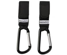 PREMYO Juego 2 Ganchos Silla de Paseo Carrito Bebé Multiuso Funcional Resistente Colgador Mosquetón Enganche para Bolso Maternal Organizador Compras