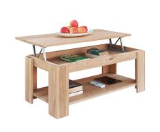 COMIFORT Mesa de Centro Elevable - Mueble con Revistero de Estilo Moderno y Muy Resistente, Madera Maciza, Fabricado en Europa, Color Dorado