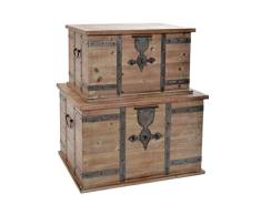 DRW Set de 2 Baúles de Madera y Metal en Marrón y Metálico 80x50x50cm