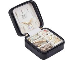 LIFIS Joyero de Viaje Pequeño Cajas de Joyería Estuche Organizador de Joyas de Anillos Pendientes Collares Pulseras para Niña Mujer Negro