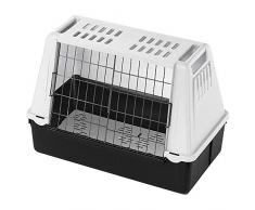 Ferplast Transportín para Perros para automóvil Atlas Mini, Caja para el Transporte de Animales, Rejillas de ventilación, Alfombrilla de Drenaje incluida, 72 x 41 x h 51 cm Gris