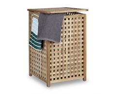 Cesto para ropa sucia Relaxdays de madera de nogal, canasta de almacenamiento con tapa, 67,5 x 45,7 x 45,7 cm, organizador de ropa sucia con bolsa de lino, capacidad de 75 l, natural