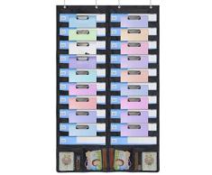 homyfort Tabla de Bolsillo de Almacenamiento para Colgar Organizador de Archivos – Soporte de Pared revistero, hogar, Escuela u Oficina Bill, con 4 Ganchos 24 Bolsillos, Color Negro, WJJGD21