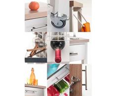 Verdulero ONDA DOBLE. Armazón, botellero, estantes y cesta extraíble lacada en color blanco ligeramente texturado. Tapa encimera lamina color madera de Olmo.