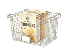 iDesign Caja, cesta de metal muy grande, apilable y con asas para guardar cosméticos o artÃculos de papelerÃa, organizador para baño, cocina o despacho, plateado, Extragrandes