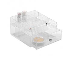 InterDesign Drawers Caja con compartimentos | Caja de maquillaje con 1 cajón y 11 compartimentos | Organizador de maquillaje o artÃculos de oficina | Plástico transparente