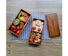 AOOSY Lunch Box Bento Box Fiambrera Japonesa tradicional de madera natural caja de almuerzo doble alimentos frutas Sushi Sandwich Container escuela de viaje para Camping (con tenedor cuchara Kit)
