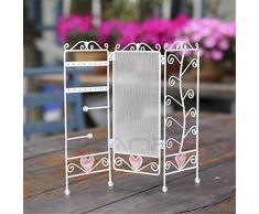 Inpay - Plegable 3-Paneles Mini Metal Lindo Soporte Exhibición Estante de Joyas Joyería - Mariposa Flor Anillo Collares Pulsera Pendiente Arete Organizador - Pantalla Designo Broches Bandeja de Almacenamiento (Corazón, Blanco)