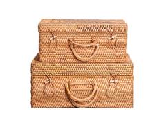 Quskto Rattan Cesta del almacenaje, Rattan Cesta de Almacenamiento Caja de la Maleta con Tapa de Almacenamiento Cesta Cesta de lavadero Toy Chest Juego de 2 Inicio del Organizador del almacenaje