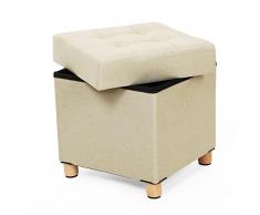 SONGMICS Puff, Baúl Plegable Cuadrado, Taburete de Almacenamiento, Tapizado en Esponja con Patas de Madera Maciza y Tapa, Beige LSF14BE