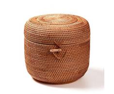 DSJSP Rattan Caja de Almacenamiento de la Cesta del almacenaje, Hecha a Mano del té Cubo, con la Tapa de diseño, a Prueba de Polvo ya Prueba de Humedad, Disponible en Tres tamaños (Size : 22×23cm)