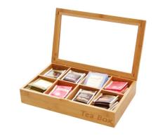 Caja de té, de bambú natural, incluye 8 compartimentos