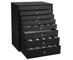 SONGMICS Caja Joyero Grande, con 8 Cajones para Anillos, Aretes, Pendientes y Collares, Almacenamiento Moderno, Negro JBC11B
