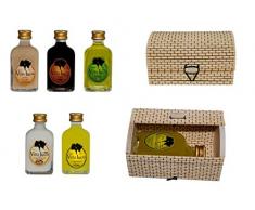 Lote de 15 Botellas de Licor Minis en Cajas de Mimbre Rectangulares. Detalles de Bodas y Eventos.(8 cm. - 5 cl.)(10,5 x 6 cm.)