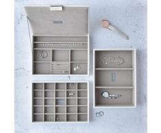 Stackers classic size |conjunto organizador de la joyería de 4 cajas, blanco con forro de terciopelo gris
