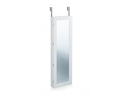 Relaxdays – Armario para Joyas con Espejo, Armario con Espejo para Colgar para Collares, Armario para Puerta, Medidas: 120 x 36,5 x 10 cm, Color Blanco