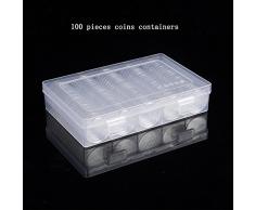 Jiusion 100 unidades cajas de plástico EVA para contenedores, cápsulas redondas con 1 caja organizadora de almacenamiento y 100 juntas de espuma protectora para colección de monedas de 20/25/27/30mm