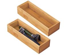 mDesign Juego de 2 Cajas organizadoras para el baño – Práctico cajón Organizador de bambú – Caja de Madera organizar Maquillaje, maquinillas, lociones y más – Color Natural