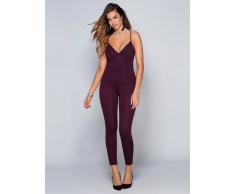 Venca Mono de fiesta pantalón largo con tirantes y copas en el pecho rojo vino 40