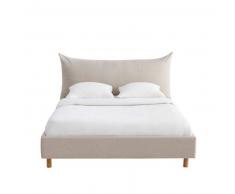 Maisons du monde Cama con somier de láminas 160x200 de lino y algodón beige Fergus