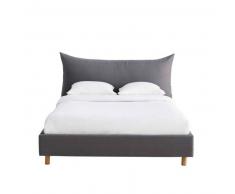 Maisons du monde Cama de 160x200 con somier de láminas de lino y algodón gris Fergus