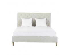 Maisons du monde Cama de lino capitoné con somier de láminas 180x200 Chesterfield