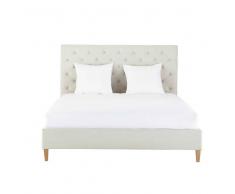 Maisons du monde Cama de lino capitoné con somier de láminas 140x190 Chesterfield