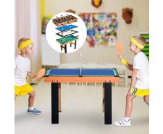 HOMCOM Mesa Multijuegos 4 en 1 Incluye Futbolín Air Hockey Ping-Pong y Billar - Juguete de Madera - 87x43x73cm