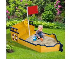 HOMCOM Arenero Niños Cajón Caja Parque de Arena para Juego Estilo Barco Juguete Playa Jardín Patio 157.5x78x46cm Madera